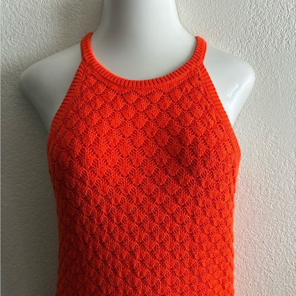Eliza J Vibrant Orange Halter Midi Sheath Crochet Dress L - Picture 4 of 15